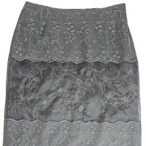 Maxou Pour Toi Skirt Womens 6‎ Gray Silver Embroidered Floral Lined Made USA